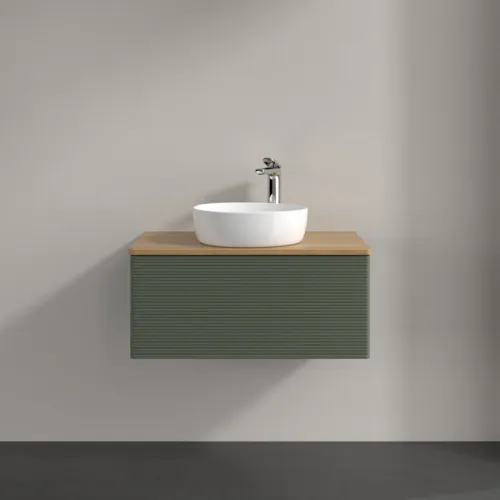 Bild von VILLEROY BOCH Antao Waschbeckenunterschrank, 1 Auszug, 800 x 360 x 500 mm, Front mit Struktur, Leaf Green Matt Lacquer / Honey Oak #K30151HL