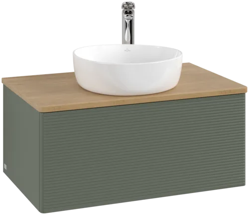Bild von VILLEROY BOCH Antao Waschbeckenunterschrank, 1 Auszug, 800 x 360 x 500 mm, Front mit Struktur, Leaf Green Matt Lacquer / Honey Oak #K30151HL