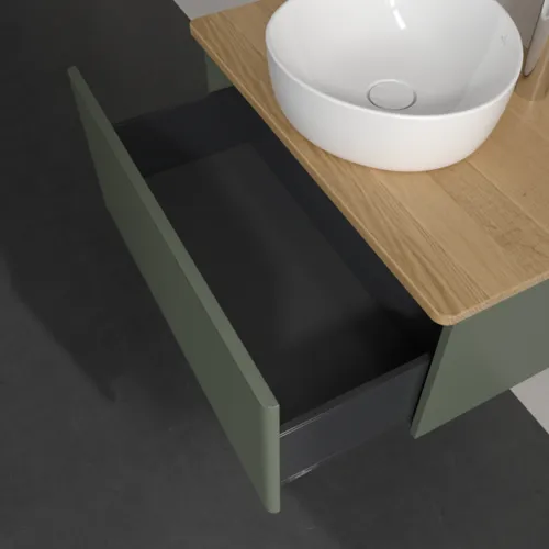 Bild von VILLEROY BOCH Antao Waschbeckenunterschrank, 1 Auszug, 800 x 360 x 500 mm, Front mit Struktur, Leaf Green Matt Lacquer / Honey Oak #K30151HL