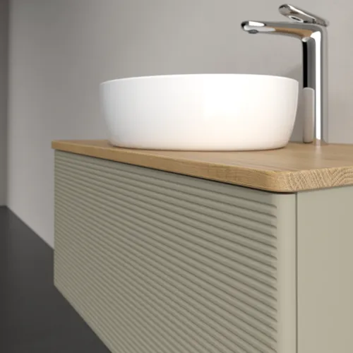 Bild von VILLEROY BOCH Antao Waschbeckenunterschrank, 1 Auszug, 800 x 360 x 500 mm, Front mit Struktur, Stone Grey Matt Lacquer / Honey Oak #K30151HK