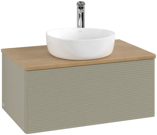 Bild von VILLEROY BOCH Antao Waschbeckenunterschrank, 1 Auszug, 800 x 360 x 500 mm, Front mit Struktur, Stone Grey Matt Lacquer / Honey Oak #K30151HK