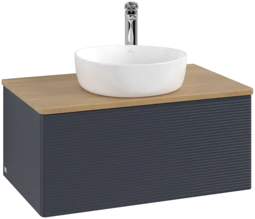 Bild von VILLEROY BOCH Antao Waschbeckenunterschrank, 1 Auszug, 800 x 360 x 500 mm, Front mit Struktur, Midnight Blue Matt Lacquer / Honey Oak #K30151HG