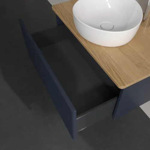 Bild von VILLEROY BOCH Antao Waschbeckenunterschrank, 1 Auszug, 800 x 360 x 500 mm, Front mit Struktur, Midnight Blue Matt Lacquer / Honey Oak #K30151HG