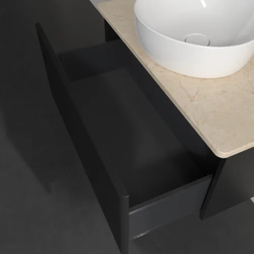 Bild von VILLEROY BOCH Antao Waschbeckenunterschrank, 1 Auszug, 800 x 360 x 500 mm, Front mit Struktur, Black Matt Lacquer / Botticino #K30113PD