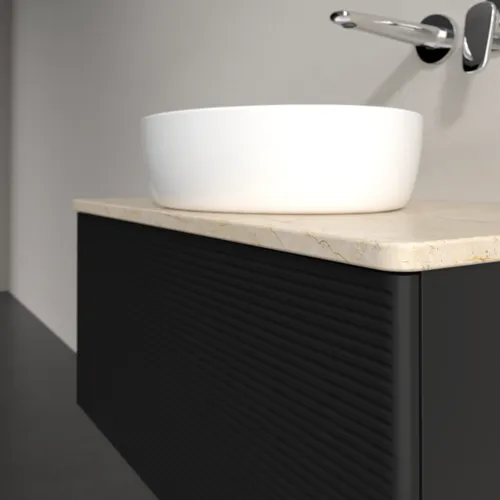Bild von VILLEROY BOCH Antao Waschbeckenunterschrank, 1 Auszug, 800 x 360 x 500 mm, Front mit Struktur, Black Matt Lacquer / Botticino #K30113PD