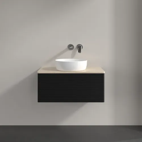Bild von VILLEROY BOCH Antao Waschbeckenunterschrank, 1 Auszug, 800 x 360 x 500 mm, Front mit Struktur, Black Matt Lacquer / Botticino #K30113PD