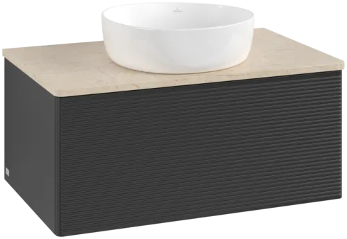 Bild von VILLEROY BOCH Antao Waschbeckenunterschrank, 1 Auszug, 800 x 360 x 500 mm, Front mit Struktur, Black Matt Lacquer / Botticino #K30113PD