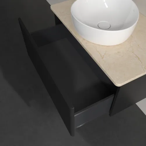 Bild von VILLEROY BOCH Antao Waschbeckenunterschrank, 1 Auszug, 800 x 360 x 500 mm, Front mit Struktur, Black Matt Lacquer / Botticino #K30113PD