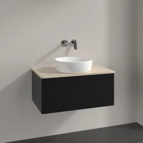 Bild von VILLEROY BOCH Antao Waschbeckenunterschrank, 1 Auszug, 800 x 360 x 500 mm, Front mit Struktur, Black Matt Lacquer / Botticino #K30113PD