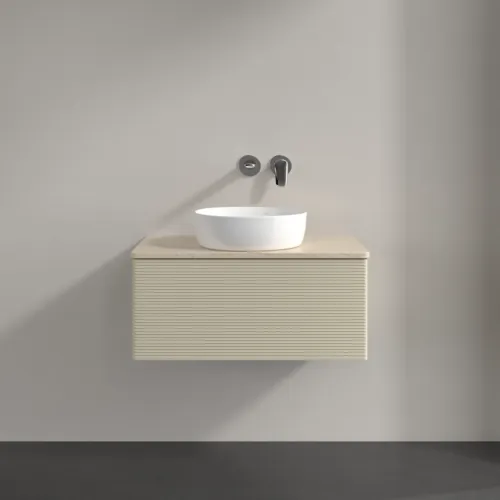 Bild von VILLEROY BOCH Antao Waschbeckenunterschrank, 1 Auszug, 800 x 360 x 500 mm, Front mit Struktur, Silk Grey Matt Lacquer / Botticino #K30113HJ