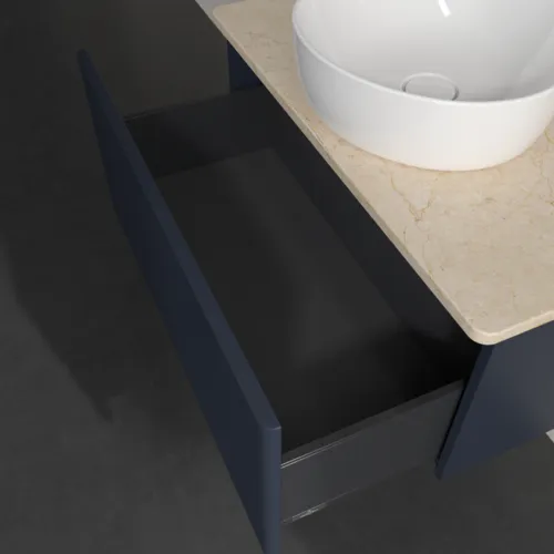 Bild von VILLEROY BOCH Antao Waschbeckenunterschrank, 1 Auszug, 800 x 360 x 500 mm, Front mit Struktur, Midnight Blue Matt Lacquer / Botticino #K30113HG