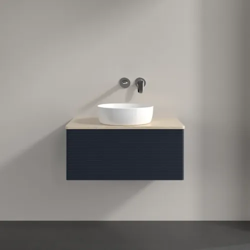 Bild von VILLEROY BOCH Antao Waschbeckenunterschrank, 1 Auszug, 800 x 360 x 500 mm, Front mit Struktur, Midnight Blue Matt Lacquer / Botticino #K30113HG