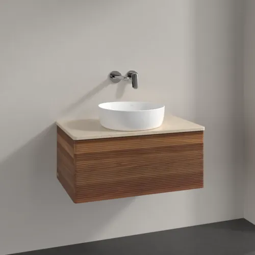 Bild von VILLEROY BOCH Antao Waschbeckenunterschrank, 1 Auszug, 800 x 360 x 500 mm, Front mit Struktur, Warm Walnut / Botticino #K30113HM