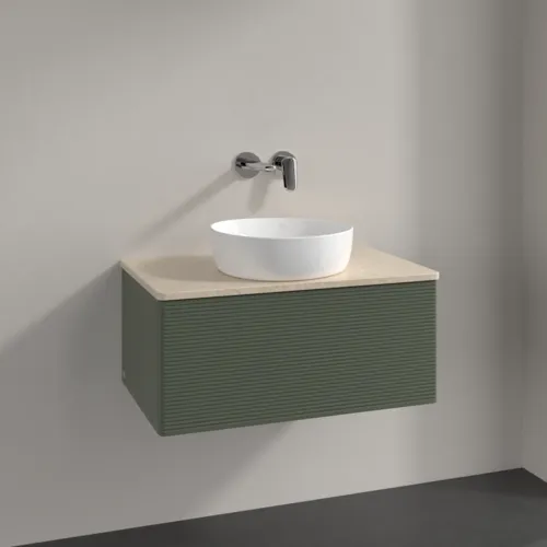 Bild von VILLEROY BOCH Antao Waschbeckenunterschrank, 1 Auszug, 800 x 360 x 500 mm, Front mit Struktur, Leaf Green Matt Lacquer / Botticino #K30113HL