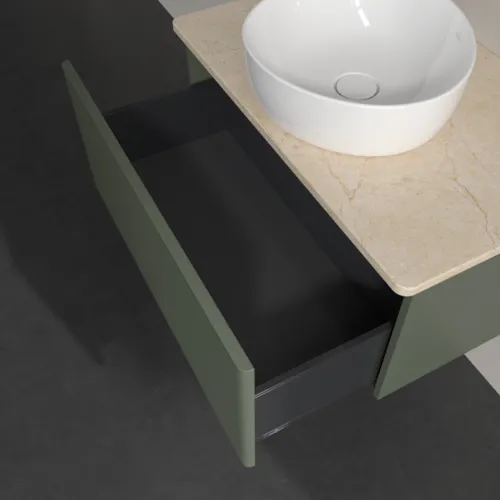 Bild von VILLEROY BOCH Antao Waschbeckenunterschrank, 1 Auszug, 800 x 360 x 500 mm, Front mit Struktur, Leaf Green Matt Lacquer / Botticino #K30113HL