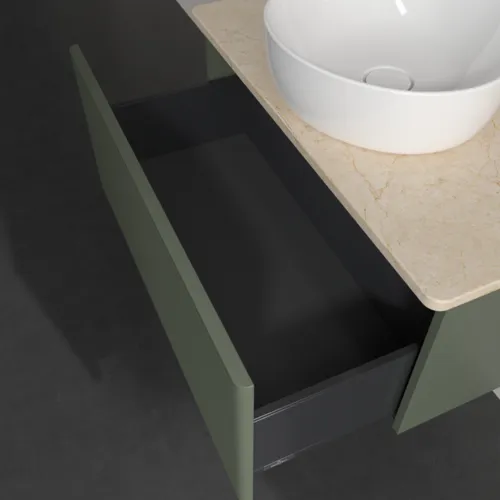Bild von VILLEROY BOCH Antao Waschbeckenunterschrank, 1 Auszug, 800 x 360 x 500 mm, Front mit Struktur, Leaf Green Matt Lacquer / Botticino #K30113HL