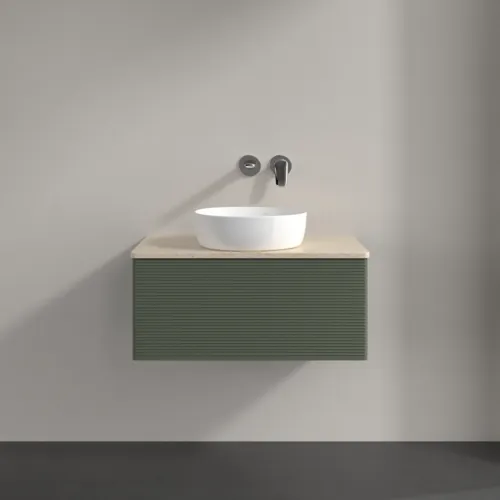 Bild von VILLEROY BOCH Antao Waschbeckenunterschrank, 1 Auszug, 800 x 360 x 500 mm, Front mit Struktur, Leaf Green Matt Lacquer / Botticino #K30113HL