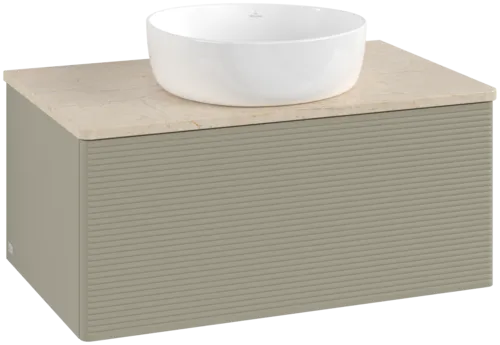 Bild von VILLEROY BOCH Antao Waschbeckenunterschrank, 1 Auszug, 800 x 360 x 500 mm, Front mit Struktur, Stone Grey Matt Lacquer / Botticino #K30113HK