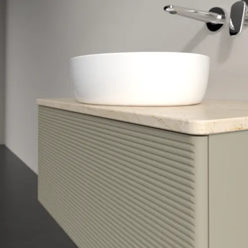 Bild von VILLEROY BOCH Antao Waschbeckenunterschrank, 1 Auszug, 800 x 360 x 500 mm, Front mit Struktur, Stone Grey Matt Lacquer / Botticino #K30113HK