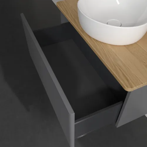 Bild von VILLEROY BOCH Antao Waschbeckenunterschrank, 1 Auszug, 800 x 360 x 500 mm, Front mit Struktur, Anthracite Matt Lacquer / Honey Oak #K30151GK