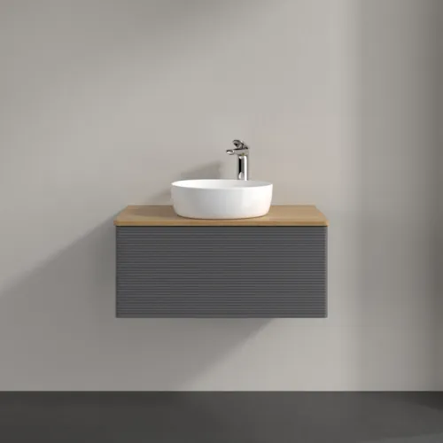 Bild von VILLEROY BOCH Antao Waschbeckenunterschrank, 1 Auszug, 800 x 360 x 500 mm, Front mit Struktur, Anthracite Matt Lacquer / Honey Oak #K30151GK