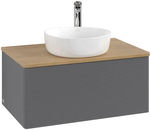 Bild von VILLEROY BOCH Antao Waschbeckenunterschrank, 1 Auszug, 800 x 360 x 500 mm, Front mit Struktur, Anthracite Matt Lacquer / Honey Oak #K30151GK