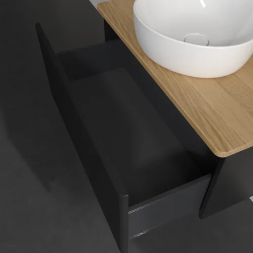 Bild von VILLEROY BOCH Antao Waschbeckenunterschrank, 1 Auszug, 800 x 360 x 500 mm, Front mit Struktur, Black Matt Lacquer / Honey Oak #K30151PD