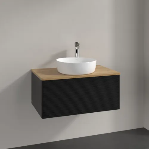 Bild von VILLEROY BOCH Antao Waschbeckenunterschrank, 1 Auszug, 800 x 360 x 500 mm, Front mit Struktur, Black Matt Lacquer / Honey Oak #K30151PD