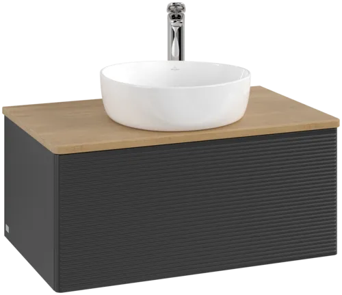 Bild von VILLEROY BOCH Antao Waschbeckenunterschrank, 1 Auszug, 800 x 360 x 500 mm, Front mit Struktur, Black Matt Lacquer / Honey Oak #K30151PD