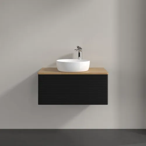Bild von VILLEROY BOCH Antao Waschbeckenunterschrank, 1 Auszug, 800 x 360 x 500 mm, Front mit Struktur, Black Matt Lacquer / Honey Oak #K30151PD