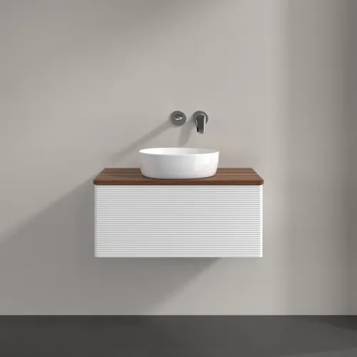 Bild von VILLEROY BOCH Antao Waschbeckenunterschrank, 1 Auszug, 800 x 360 x 500 mm, Front mit Struktur, White Matt Lacquer / Warm Walnut #K30112MT