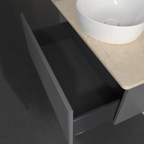 Bild von VILLEROY BOCH Antao Waschbeckenunterschrank, 1 Auszug, 800 x 360 x 500 mm, Front mit Struktur, Anthracite Matt Lacquer / Botticino #K30113GK