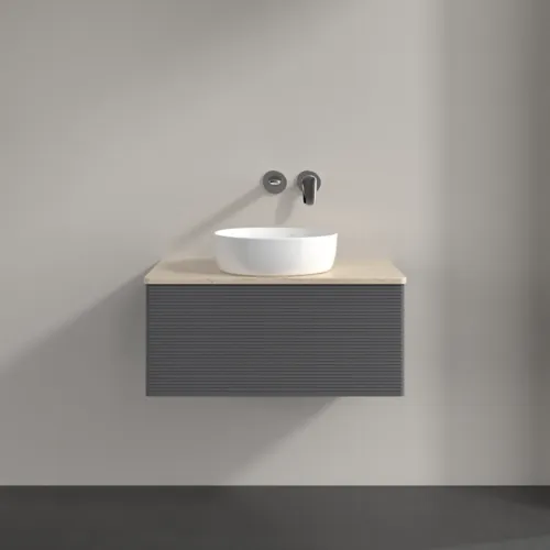 Bild von VILLEROY BOCH Antao Waschbeckenunterschrank, 1 Auszug, 800 x 360 x 500 mm, Front mit Struktur, Anthracite Matt Lacquer / Botticino #K30113GK