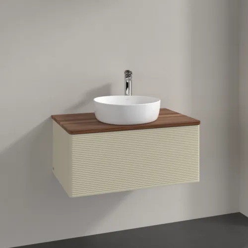 Bild von VILLEROY BOCH Antao Waschbeckenunterschrank, 1 Auszug, 800 x 360 x 500 mm, Front mit Struktur, Silk Grey Matt Lacquer / Warm Walnut #K30152HJ