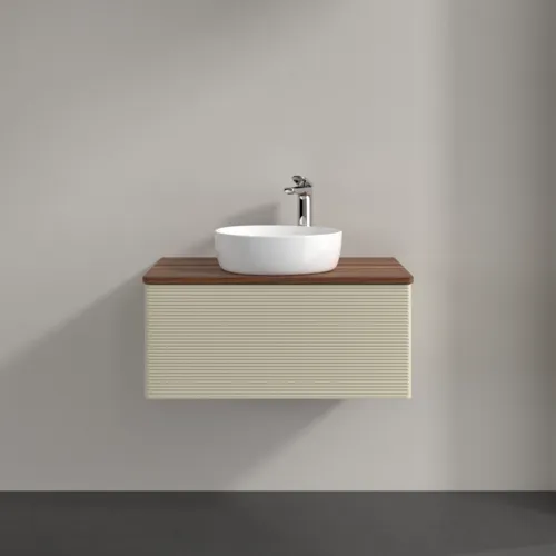 Bild von VILLEROY BOCH Antao Waschbeckenunterschrank, 1 Auszug, 800 x 360 x 500 mm, Front mit Struktur, Silk Grey Matt Lacquer / Warm Walnut #K30152HJ