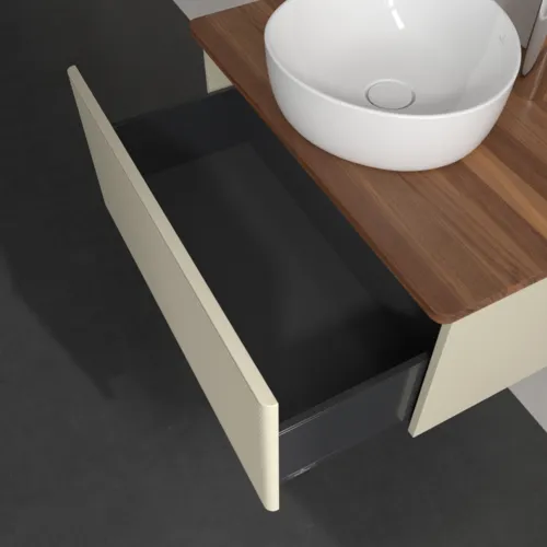Bild von VILLEROY BOCH Antao Waschbeckenunterschrank, 1 Auszug, 800 x 360 x 500 mm, Front mit Struktur, Silk Grey Matt Lacquer / Warm Walnut #K30152HJ