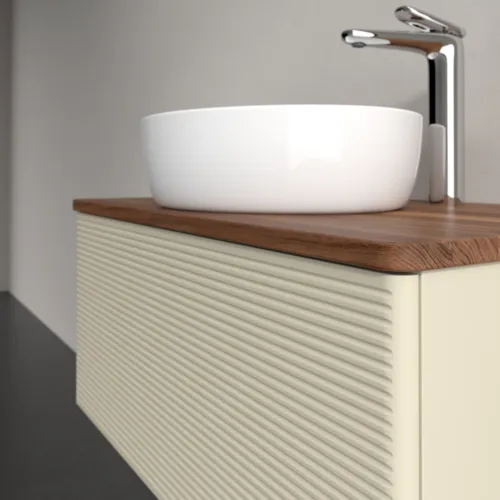 Bild von VILLEROY BOCH Antao Waschbeckenunterschrank, 1 Auszug, 800 x 360 x 500 mm, Front mit Struktur, Silk Grey Matt Lacquer / Warm Walnut #K30152HJ