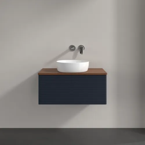 Bild von VILLEROY BOCH Antao Waschbeckenunterschrank, 1 Auszug, 800 x 360 x 500 mm, Front mit Struktur, Midnight Blue Matt Lacquer / Warm Walnut #K30112HG