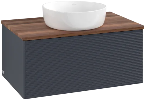 Bild von VILLEROY BOCH Antao Waschbeckenunterschrank, 1 Auszug, 800 x 360 x 500 mm, Front mit Struktur, Midnight Blue Matt Lacquer / Warm Walnut #K30112HG