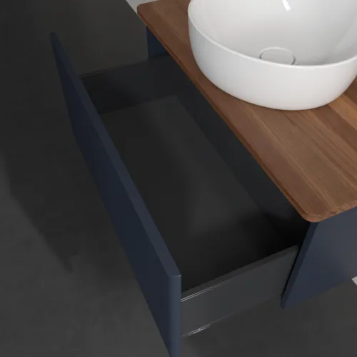 Bild von VILLEROY BOCH Antao Waschbeckenunterschrank, 1 Auszug, 800 x 360 x 500 mm, Front mit Struktur, Midnight Blue Matt Lacquer / Warm Walnut #K30112HG