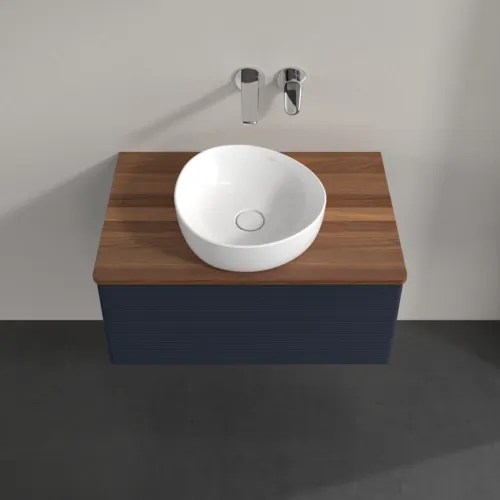 Bild von VILLEROY BOCH Antao Waschbeckenunterschrank, 1 Auszug, 800 x 360 x 500 mm, Front mit Struktur, Midnight Blue Matt Lacquer / Warm Walnut #K30112HG