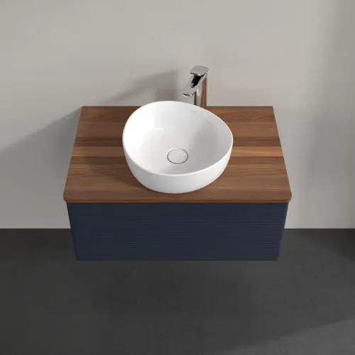 Bild von VILLEROY BOCH Antao Waschbeckenunterschrank, 1 Auszug, 800 x 360 x 500 mm, Front mit Struktur, Midnight Blue Matt Lacquer / Warm Walnut #K30152HG