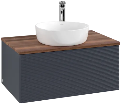 Bild von VILLEROY BOCH Antao Waschbeckenunterschrank, 1 Auszug, 800 x 360 x 500 mm, Front mit Struktur, Midnight Blue Matt Lacquer / Warm Walnut #K30152HG