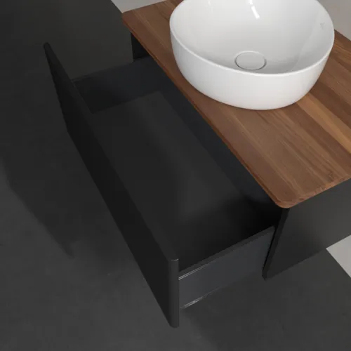 Bild von VILLEROY BOCH Antao Waschbeckenunterschrank, 1 Auszug, 800 x 360 x 500 mm, Front mit Struktur, Black Matt Lacquer / Warm Walnut #K30112PD