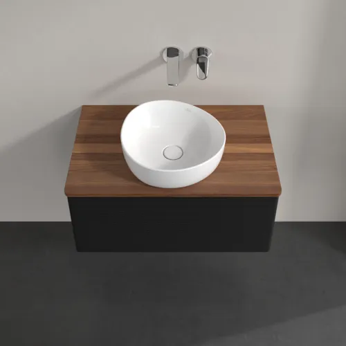 Bild von VILLEROY BOCH Antao Waschbeckenunterschrank, 1 Auszug, 800 x 360 x 500 mm, Front mit Struktur, Black Matt Lacquer / Warm Walnut #K30112PD