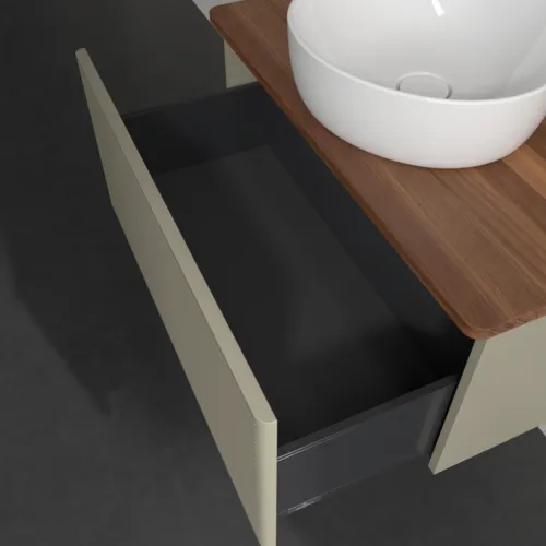 Bild von VILLEROY BOCH Antao Waschbeckenunterschrank, 1 Auszug, 800 x 360 x 500 mm, Front mit Struktur, Stone Grey Matt Lacquer / Warm Walnut #K30112HK