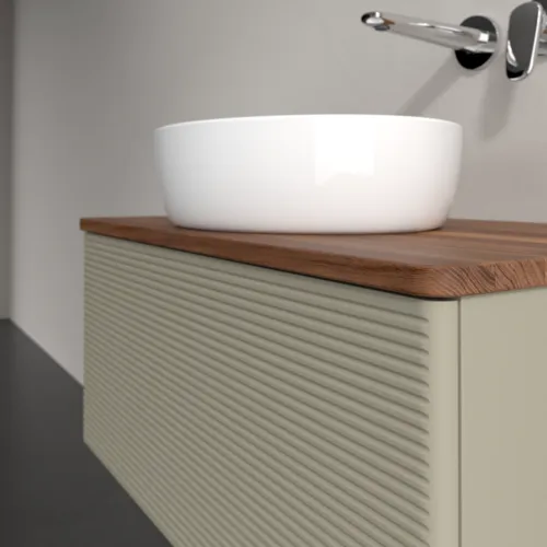 Bild von VILLEROY BOCH Antao Waschbeckenunterschrank, 1 Auszug, 800 x 360 x 500 mm, Front mit Struktur, Stone Grey Matt Lacquer / Warm Walnut #K30112HK