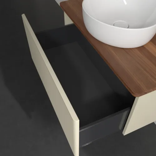 Bild von VILLEROY BOCH Antao Waschbeckenunterschrank, 1 Auszug, 800 x 360 x 500 mm, Front mit Struktur, Silk Grey Matt Lacquer / Warm Walnut #K30112HJ