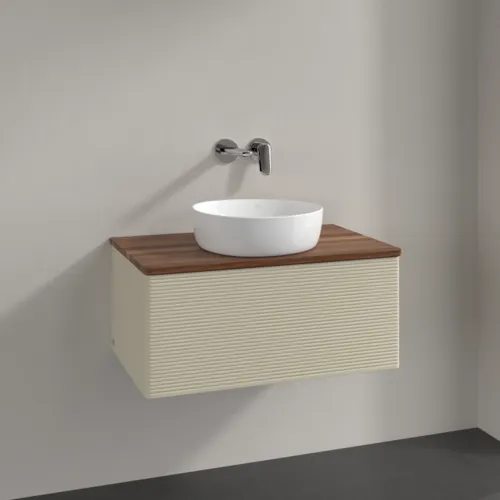 Bild von VILLEROY BOCH Antao Waschbeckenunterschrank, 1 Auszug, 800 x 360 x 500 mm, Front mit Struktur, Silk Grey Matt Lacquer / Warm Walnut #K30112HJ