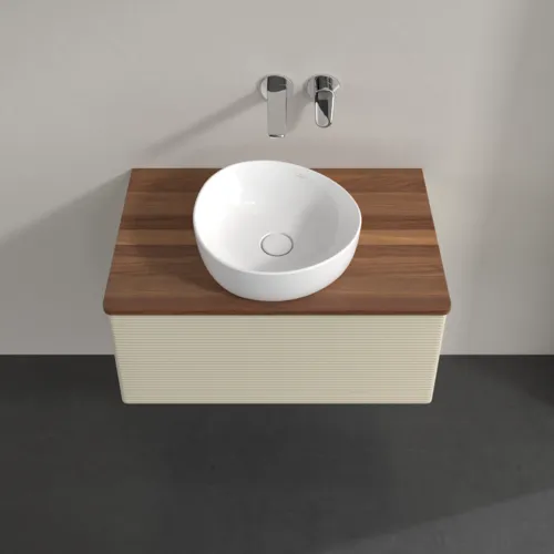 Bild von VILLEROY BOCH Antao Waschbeckenunterschrank, 1 Auszug, 800 x 360 x 500 mm, Front mit Struktur, Silk Grey Matt Lacquer / Warm Walnut #K30112HJ